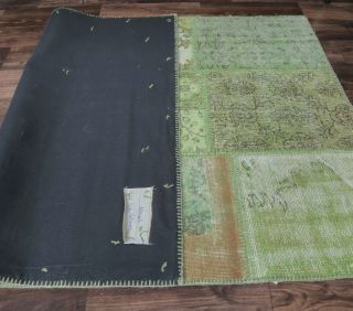 4x6 Vintage Patchwork Green Area Rug - Thumbnail