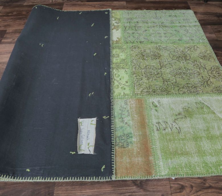 4x6 Vintage Patchwork Green Area Rug