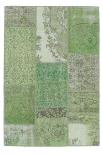 4x6 Vintage Patchwork Green Handmade Area Rug - Thumbnail