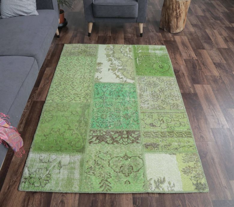 4x6 Vintage Patchwork Green Handmade Area Rug