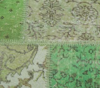 4x6 Vintage Patchwork Green Handmade Area Rug - Thumbnail