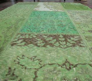 4x6 Vintage Patchwork Green Handmade Area Rug - Thumbnail