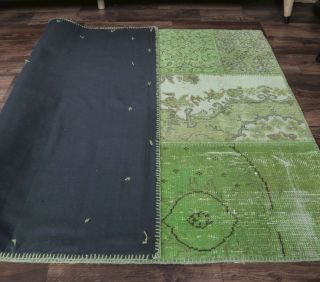 4x6 Vintage Patchwork Green Handmade Area Rug - Thumbnail