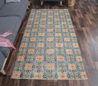 4x7 Vintage Handmade Area Retro Floral Rug - Thumbnail