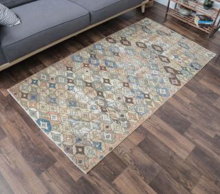 4x7 Vintage Handmade Area Retro Rug - Thumbnail