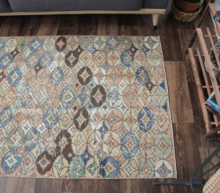 4x7 Vintage Handmade Area Retro Rug - Thumbnail