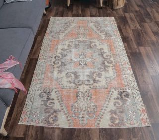 4x7 Vintage Handmade Faded Area Rug - Thumbnail