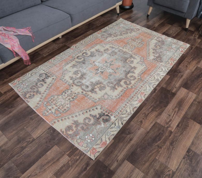 4x7 Vintage Handmade Faded Area Rug