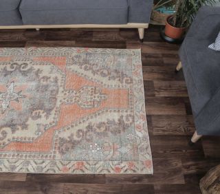 4x7 Vintage Handmade Faded Area Rug - Thumbnail