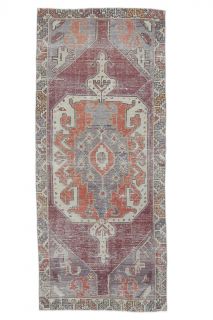 4x7 Vintage Handmade Burgundy Area Rug - Thumbnail