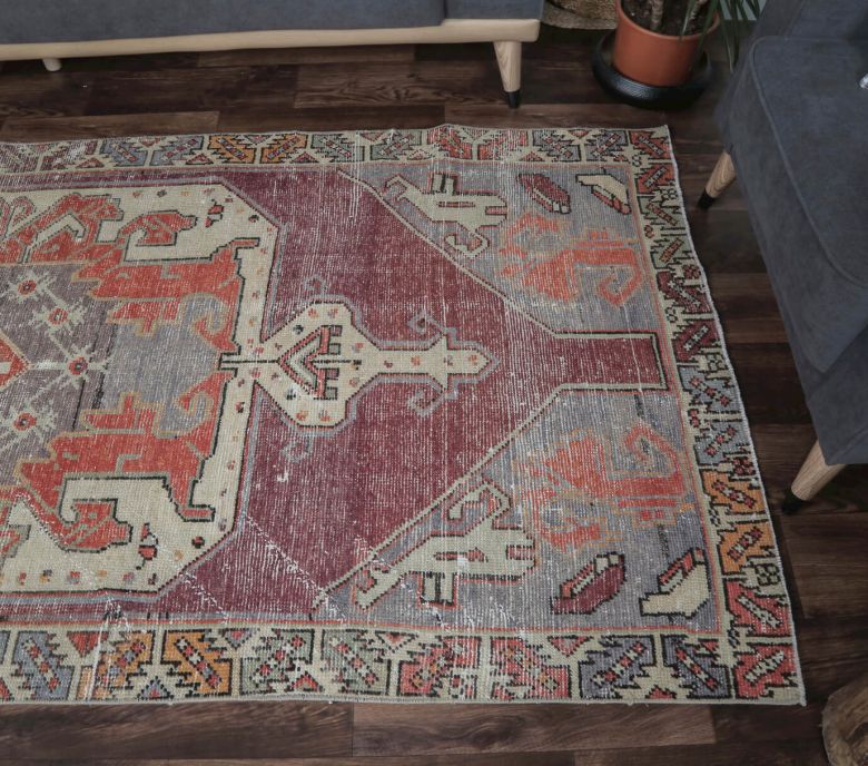 4x7 Vintage Handmade Burgundy Area Rug