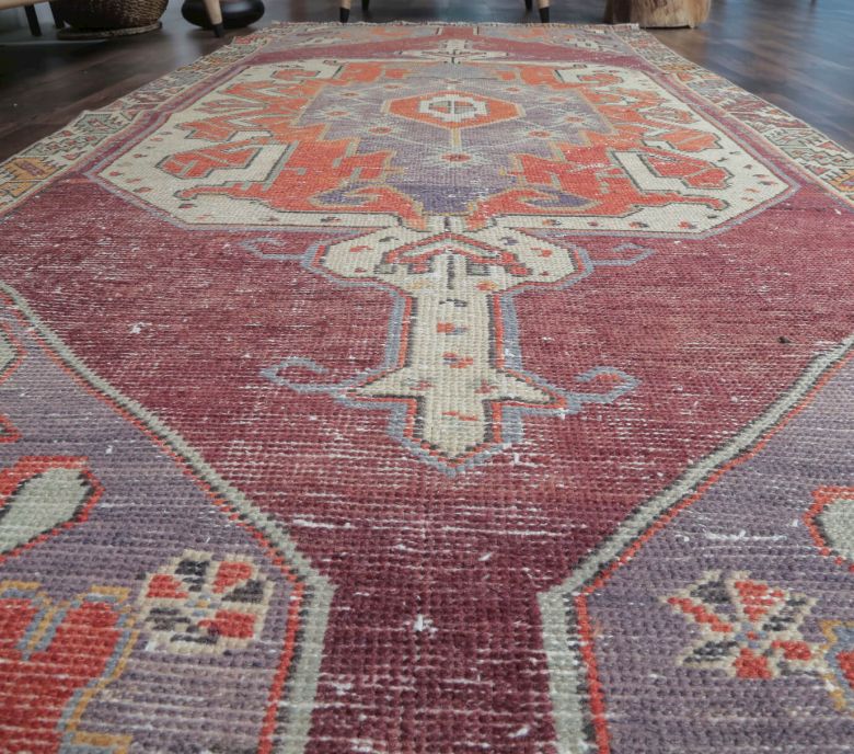 4x7 Vintage Handmade Burgundy Area Rug