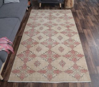 4x7 Vintage Handmade Floral Area Rug - Thumbnail