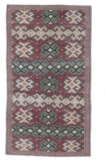 4x7 Vintage Handmade Area Pink Geometric Rug - Thumbnail