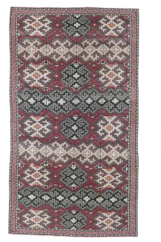 4x7 Vintage Handmade Area Pink Geometric Rug