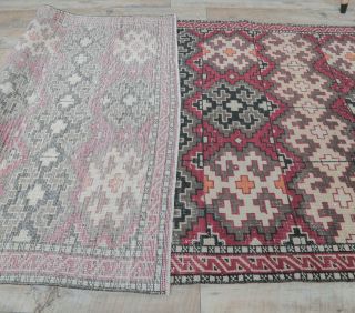 4x7 Vintage Handmade Area Pink Geometric Rug - Thumbnail