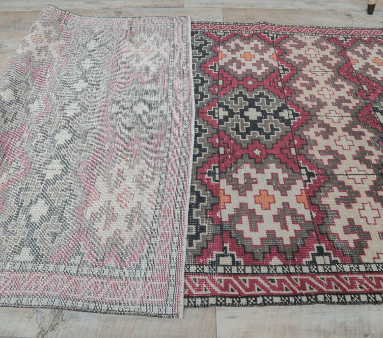 4x7 Vintage Handmade Area Pink Geometric Rug