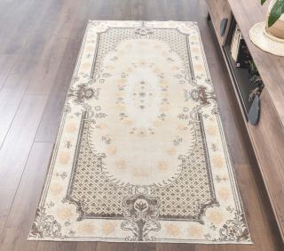 4x7 Vintage Handmade Oriental Neutral Area Rug - Thumbnail