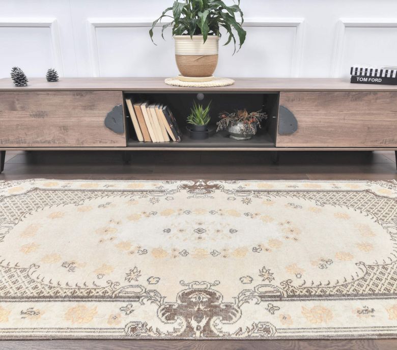 4x7 Vintage Handmade Oriental Neutral Area Rug