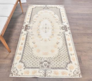 4x7 Vintage Handmade Oriental Neutral Area Rug - Thumbnail