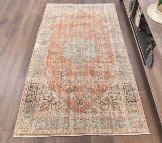 4x7 Vintage Handmade Oriental Orange Area Rug - Thumbnail