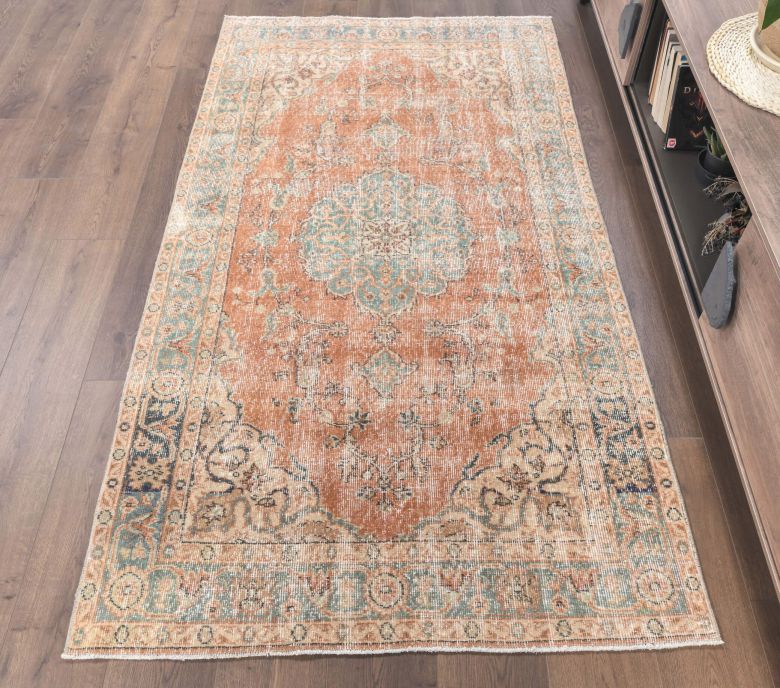 4x7 Vintage Handmade Oriental Orange Area Rug