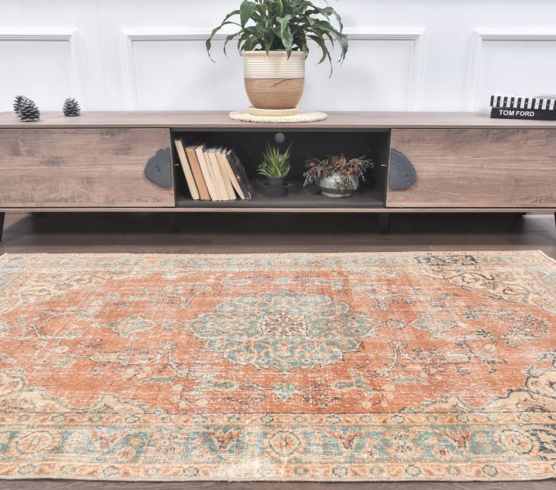 4x7 Vintage Handmade Oriental Orange Area Rug