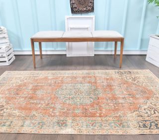 4x7 Vintage Handmade Oriental Orange Area Rug - Thumbnail