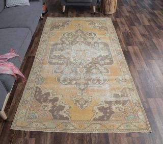 4x8 Vintage Handmade Distressed Orange Area Rug - Thumbnail