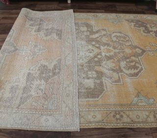 4x8 Vintage Handmade Distressed Orange Area Rug - Thumbnail