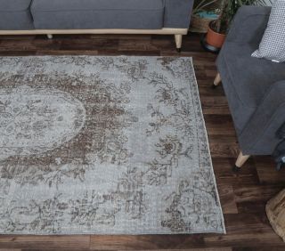 4x8 Vintage Handmade Gray Oriental Area Rug - Thumbnail