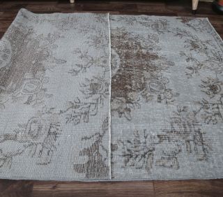 4x8 Vintage Handmade Gray Oriental Area Rug - Thumbnail