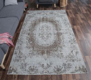 4x8 Vintage Anatolian Handmade Gray Oriental Area Rug - Thumbnail