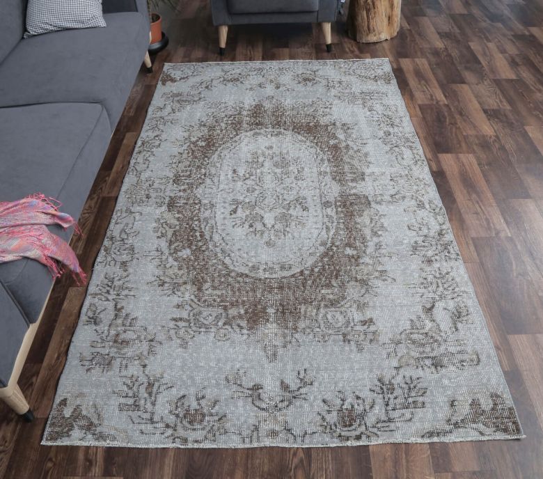 4x8 Vintage Anatolian Handmade Gray Oriental Area Rug