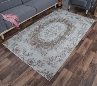 4x8 Vintage Anatolian Handmade Gray Oriental Area Rug - Thumbnail