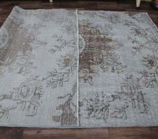 4x8 Vintage Anatolian Handmade Gray Oriental Area Rug - Thumbnail