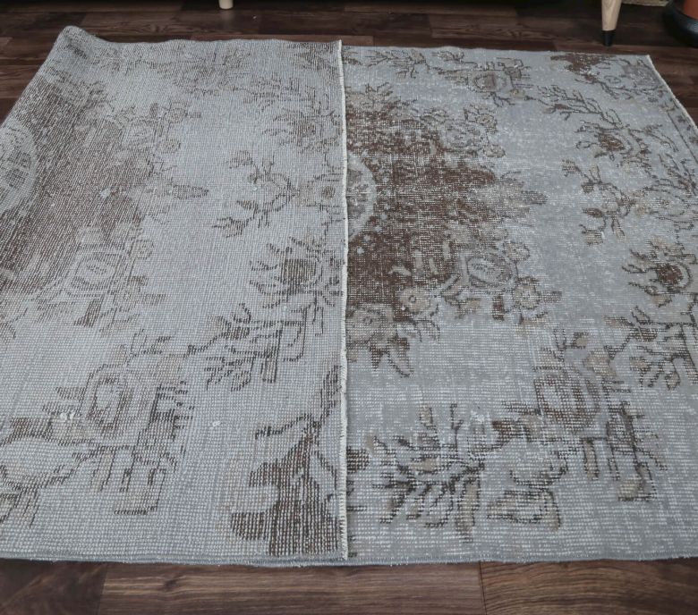 4x8 Vintage Anatolian Handmade Gray Oriental Area Rug
