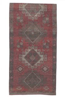 4x8 Vintage Handmade Red Diamond Area Rug - Thumbnail