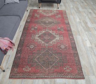 4x8 Vintage Handmade Red Diamond Area Rug - Thumbnail