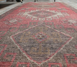 4x8 Vintage Handmade Red Diamond Area Rug - Thumbnail