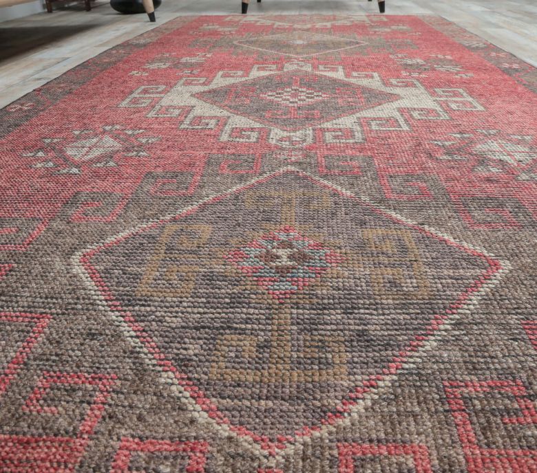 4x8 Vintage Handmade Red Diamond Area Rug