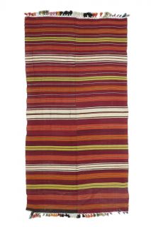 4x8 Vintage Kilim Striped Area Rug - Thumbnail