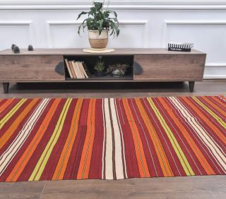 4x8 Vintage Kilim Striped Area Rug - Thumbnail