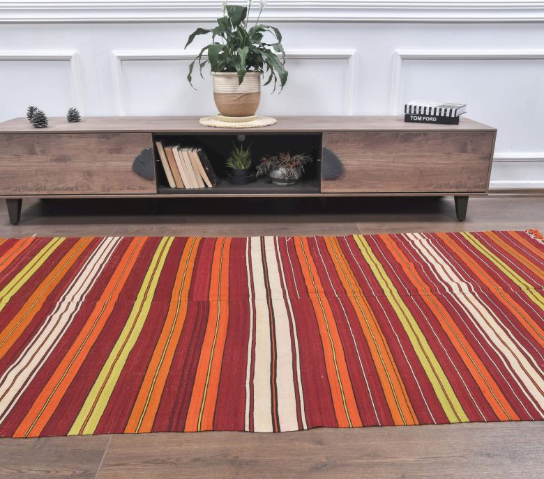 4x8 Vintage Kilim Striped Area Rug