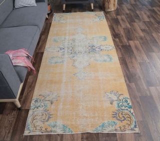 4x9 Vintage Handmade Anatolian Orange Rug - Thumbnail
