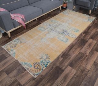 4x9 Vintage Handmade Anatolian Orange Rug - Thumbnail