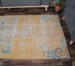4x9 Vintage Handmade Anatolian Orange Rug - Thumbnail