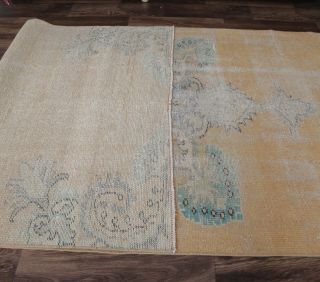 4x9 Vintage Handmade Anatolian Orange Rug - Thumbnail