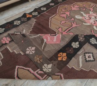 5x11 Vintage Kars Kilim Flatweave Handmade Rug - Thumbnail