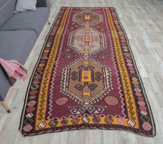 5x11 Vintage Kars Kilim Oversized Handmade Rug - Thumbnail